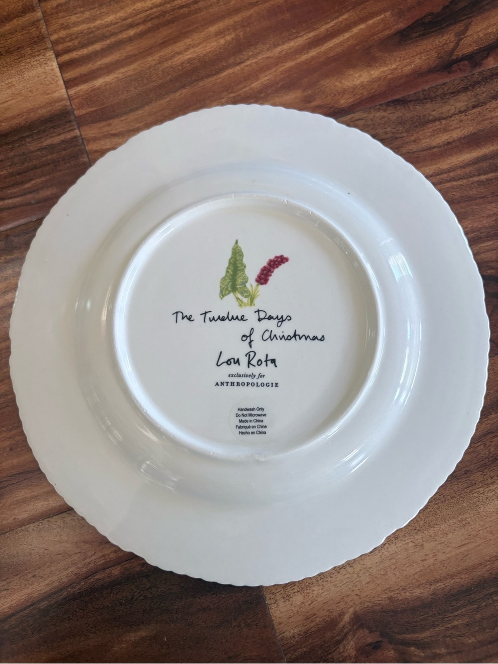Lou Rota Anthropologie 12 Days of Christmas Ten 10 Lords A Leaping Dessert Plate - Picture 5 of 6